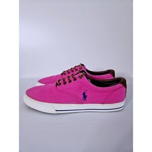 Polo Ralph Lauren Vaughn Sneakers Men 12D Hot Pink Canvas Leather Boat Shoes